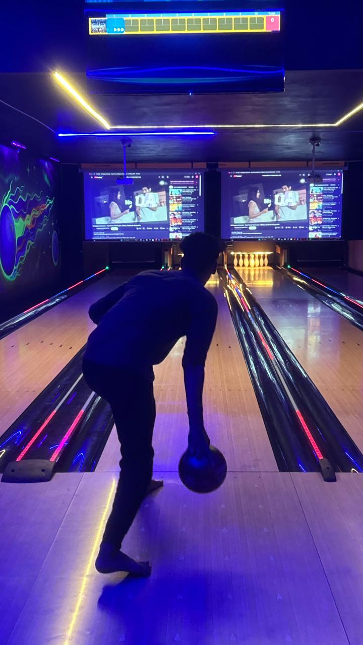 Customer about to bowl a strike